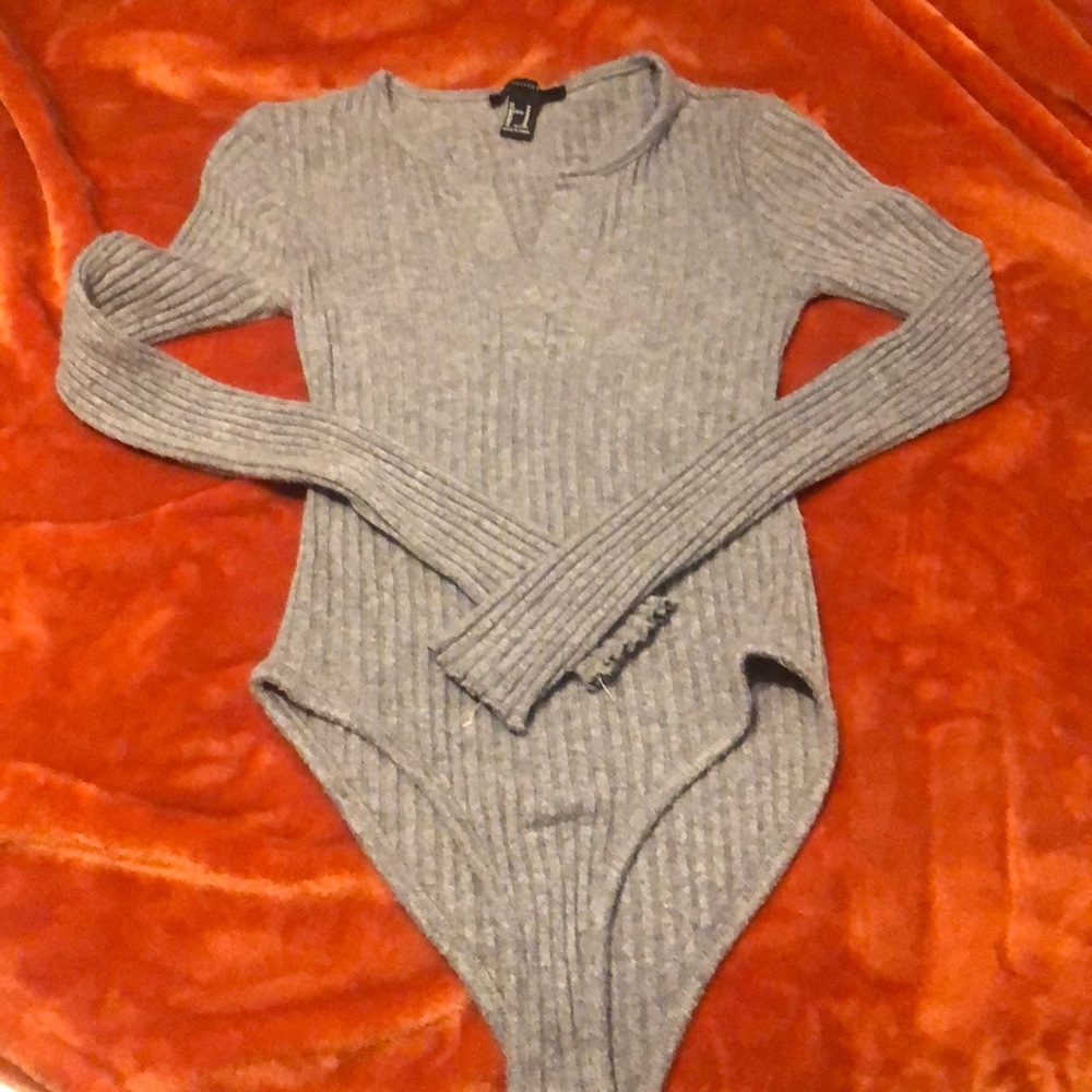 Gray long sleeve bodysuit